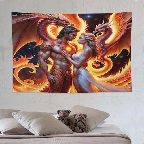 Tapisserie dragon PAZZK 150x230cm pour habiller un mur vide sans travaux