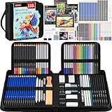 133 Pack Art Supplies Sketching Kit with Sketch Book, Coloring Book, Watercolor Pad, Black Paper Pad, Tutorial, Graphite Colored Charcoal Watercolor & Metallic Pencils for Artists Beginners Adults