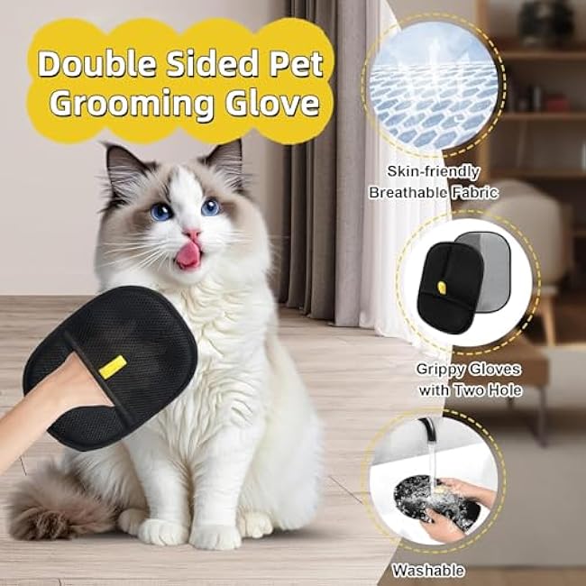 2PCS Pet Hair Removal Glove, Reusable Grooming Gloves for Pet Hair, Washable Cat & Dog Hair Remover for Couch, Furniture, Clothing, Carpet, Car Seats, Bed Sheet-uMV806By