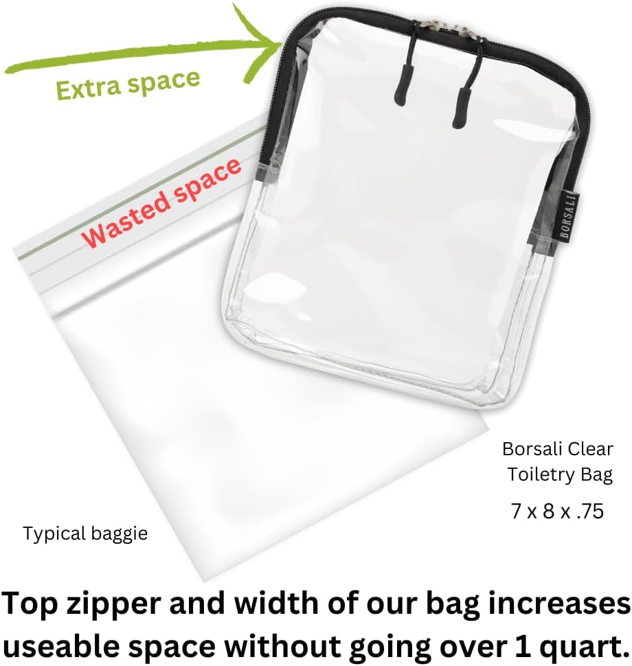 BORSALI TSA-Approved Clear Toiletry Bag Set of Four Colors. Breeze Through Security, Access Items Fast and Organize Travel items by Color