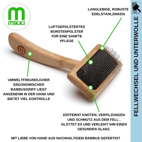 Mikki 6280031 Weiche Bambus-Zupfbürste mit Kugelköpfen für mittellanges/langes/lockiges Fell, Für Hunde und Katzen, Hergestellt aus nachhaltigem Bambus, Klein, S, 56 g
