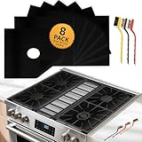 Stove Burner Covers 8-Pack(10.6"×10.6") Double Thickness Non-Stick Gas Range Protectors Bonus 3-Piece Cleaning Brush Set|Reusable Gas Stove Top Liners|Range Parts&Accessories,Kitchen Accessories