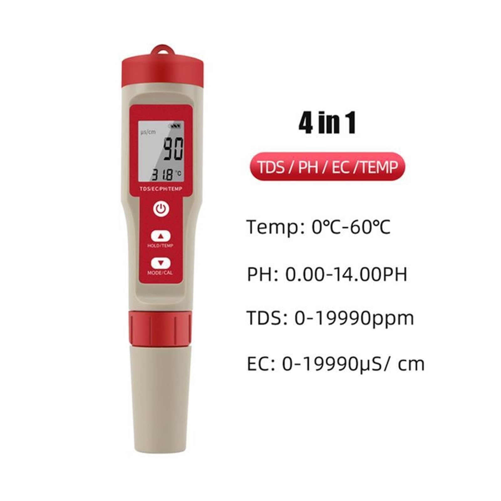 Tester miernika PH, Miernik PH 4 w 1 PH/TDS/EC/miernik temperatury cyfrowy Monitor ści wody Tester do basenów akwaria wody pitnej,Woda pitna, Hydroponika, SPA, Browarnictwo(TDS PH Temp tester-01)