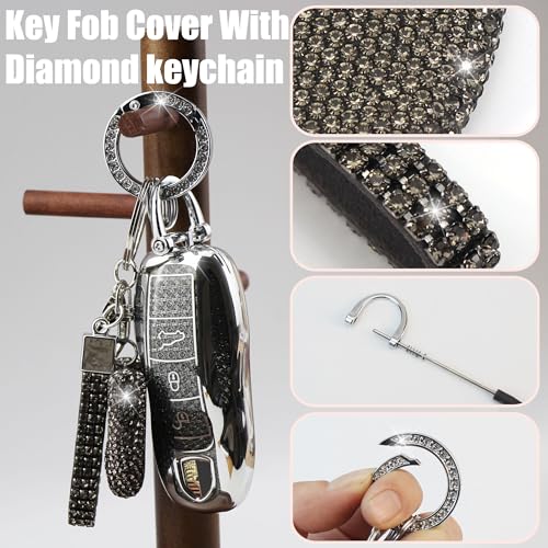 Porte-clés diamant et coque de clé Porsche Cayenne pour femme chic 3 boutons - 3