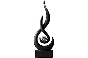 Abstract Black Sculpture Decor: Flame Statue with Glass Ball