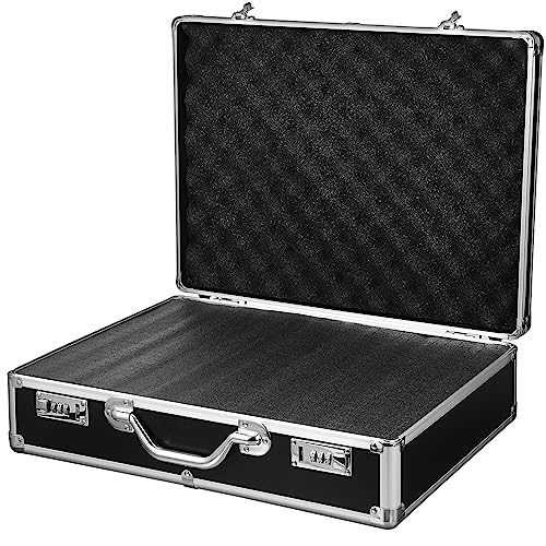 ERINGOGO Aluminum Briefcase - 17 Inch Hard Security Briefcase With Dual Combination Locks, Multifunctional Heavy Duty Clipboard