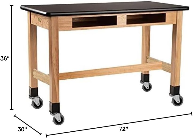 National Public Seating NPS 30x72 Solid Ash Wood Science Lab Table with Book Compartments in Black