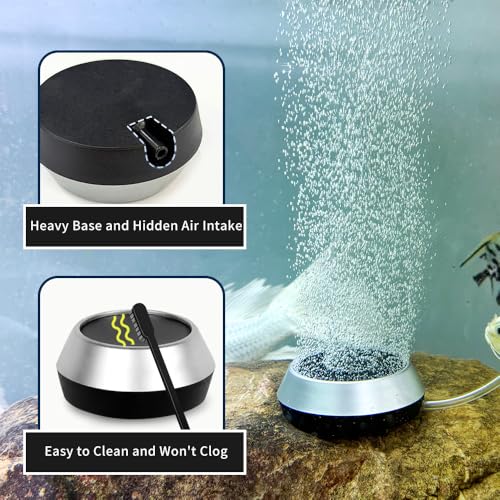 3.5 Inch Aquarium Air Stone Disc Bubble Diffuser Release Tool with 6Ft Air Tube, 2 Pieces Air Stones Oxygen Diffuser for Fish Tank, Ponds & Circulation System, Check Valve Hydroponic Aeration Bubbler — view 6