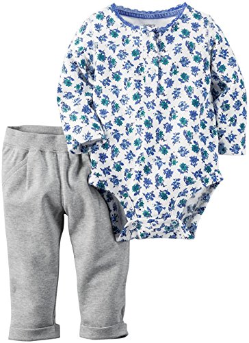 Carter's Baby Girls' Bodysuit Pant Sets 121g805, Blue Floral, 18 Months