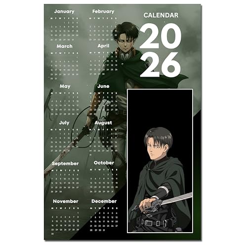 Image of 2026 Anime Calendar - Levi Ackerman from Attack on Titan | 12 inch x 18 inch size | Wall Decoration Aesthetic Calendars