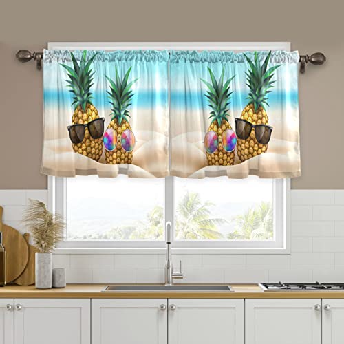 Pineapple Sunglasses In Beach Short Kitchen Curtains 36 Inches Long Kitchen Window Curtains Set Of 2 Cafe Curtains Tier Window Curtains For Bathroom Bedroom, 57"X36" #TOP4