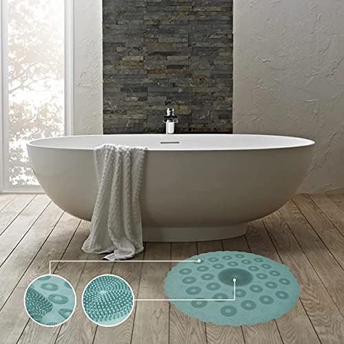 Shower Stall Mat, Shower Mat Round Non-Slip Bath Mat, Soft Bath Insert with Drainage Hole, Silicone Material, Machine Washable, 58 x 58 cm