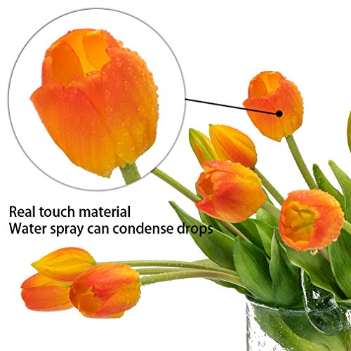 Duyone 15Pcs Artificial Tulips Flowers, Real Touch Latex Bouquet, Fake Tulips For Office Wedding Party Home Kitchen Garden Decoration(Orange Suit 40Pcs) #TOP2