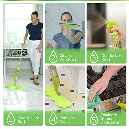H2O e3 Natural Cleaning Sanitizer Mop System for Home Use, 9 Piece Accessory Kit, House Cleaning Supplies