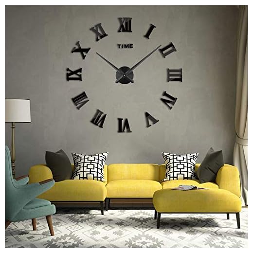 Timelike 3D DIY Wall Clock, 1M Modern Frameless Large 3D DIY Wall Clock Kit Decoration Home for Living Room Bedroom (Black-Black)