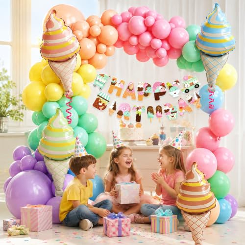 Image of Ice Cream Theme Birthday Decoration Kit, Pack of 56 Pcs