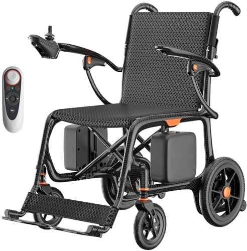 28lbs Ultralight Foldable 100% Carbon Fiber Electric Wheelchairs for Adults, FreeWink Bluetooth Control 28 Miles Long Range Power Wheelchairs with 2 Lithium Batteries for All Terrain Airline Approved