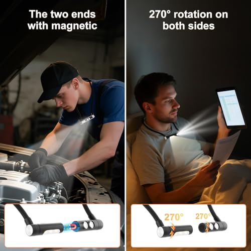 Image of 1800mAh LED Neck Reading Light, Rechargeable Cordless Book Light Bendable | Silicone neck lamp for craft, knitting, cross stitch & reading in bed, Stepless dimming 3 colors, Magnetic lock design
