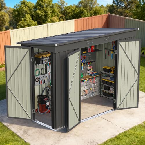 Image of Patiowell 8x4 FT Storage Shed, Outdoor Metal Sheds with 3 Lockable Doors