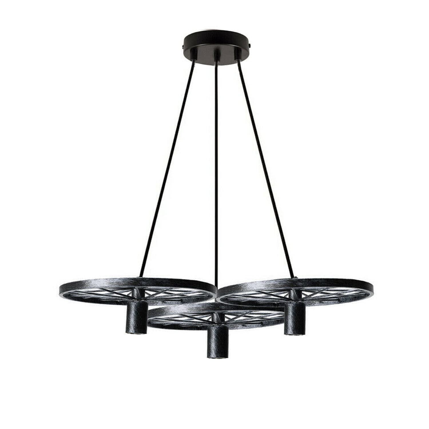 LEDSone Vintage 3 Pendant Light Ceiling Fixture Industrial Style 3 Wheels Painted Metal Loft Retro Restaurant Bar Lamps Wrought Iron Chandeliers Ceiling Light (Brushed Silver)
