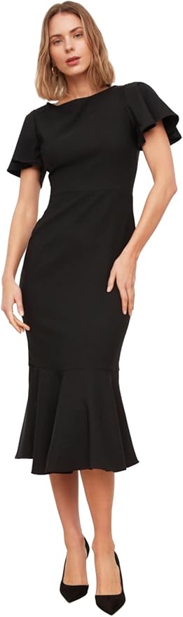 Trendyol Dames Maxi Wrapover Regular Geweven Avondjurk, Zwart, 60