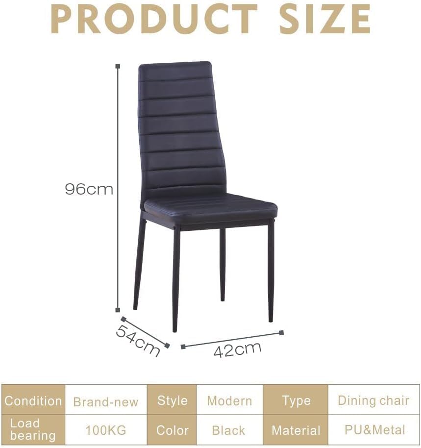 Miniatura 6 de NIERN Juego de mesa redonda de cristal para 4, juego de mesa de cocina moderna de 5 piezas con 4 sillas tapizadas para cocina y comedor (negro