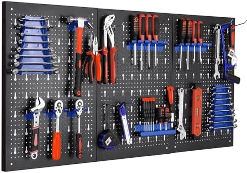 LIFERUN Metal Tool Panel, 3 Perforated Panel, with 17 Hooks and B...