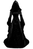 Medieval Victorian Dress for Women,Vintage Witch Halloween Renaissance Costumes Velvet Vampire Hooded Gothic Cosplay Gown