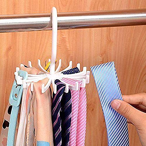 Bigotters 4 Pack White Twirl Tie Rack, 4.4 Inches 360 Degree Rotating Scarf Hanger Adjustable Tie Belt, Multipurpose Organizer, Hook Ties Scarf For Closet Storage (Medium) #TOP6