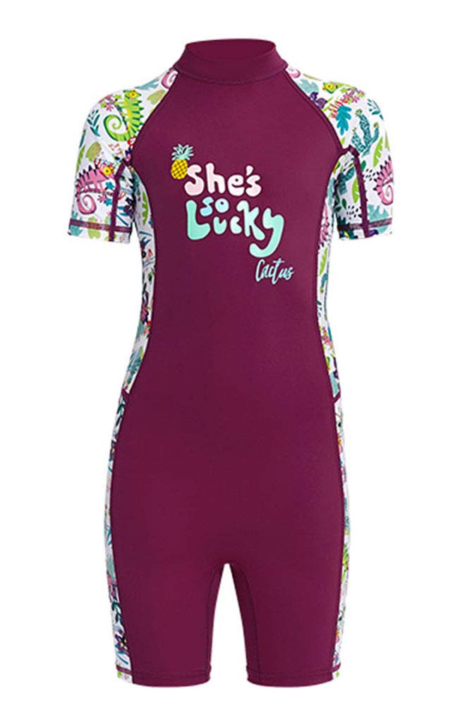 Youth Boys Girls One Piece Short Sleeve Rash Guard Swimsuit UPF 50+ UV Quick Dry Sun Protective Sunsuit Swimwear