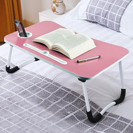 Image of Foldable Wooden Mini Laptop Table for Bed, Smart Study Table with Drawer Kids & Adults (C-Type -.PINK.)