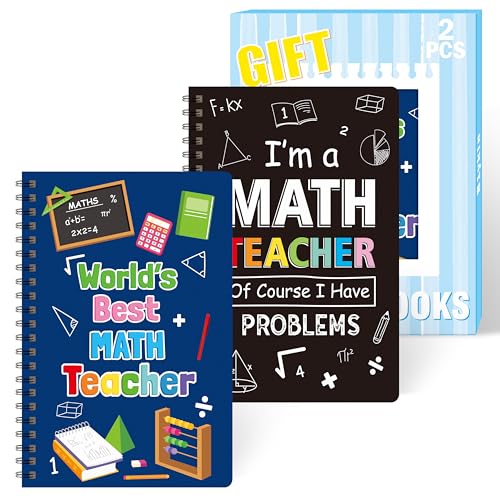 B1ykin A5 Spiral Notebooks, 2Pcs 50 Sheets 100 Pages Cute Wire Bound Teacher Appreciation Gift Spiral Notebook， Writing Notepads Memo Diary Notes Journal Notebooks for School Students (Math Teacher)