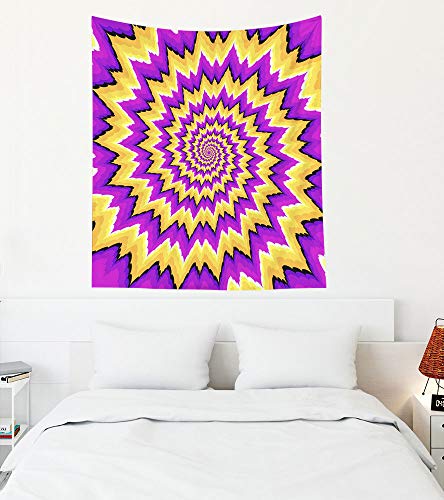Crannel Psychedelic Tapestry,Purple Yellow Spirals Optical Illusion