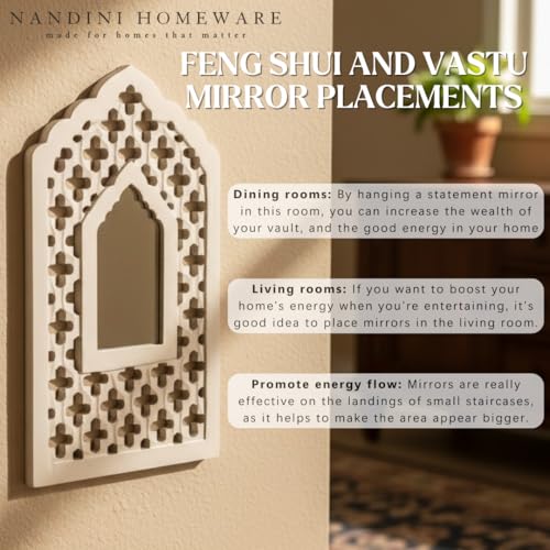 Image of Handcrafted Traditional White Mughal MDF Wooden Mirror Jharokha Wall Art | Mughal-Inspired Boho Style Decorative Wall Hanging (White Mughal)