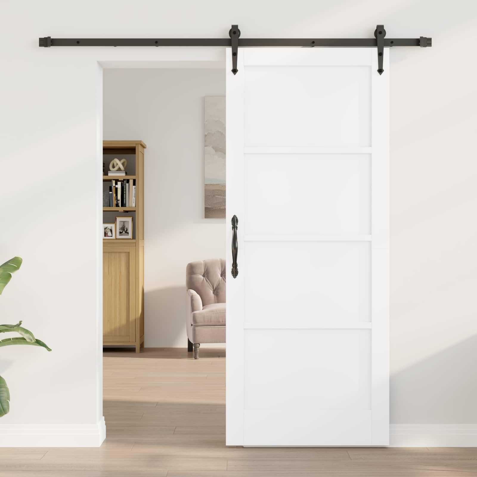 ORKDAL - Porta scorrevole bianca e nera in legno di pino massiccio, 83 x 202 cm, per interni, scorrevole silenziosa, con guida in acciaio, salvaspazio, per appartamento, casa e divisorio