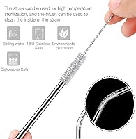 Vista 6 de Hoshen Juego de 7 cucharas de paja de acero inoxidable negro, popote reutilizable de 8.5 pulgadas, con estuche de transporte