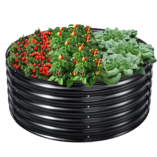 EDOSTORY 17″ Tall, 42″ Round Metal Raised Bed Garden Bed Kit, Galvanized Planter Raised Garden Boxes Outdoor, Large Metal Raised Garden Beds for Vegetables, Flowers, Herbs