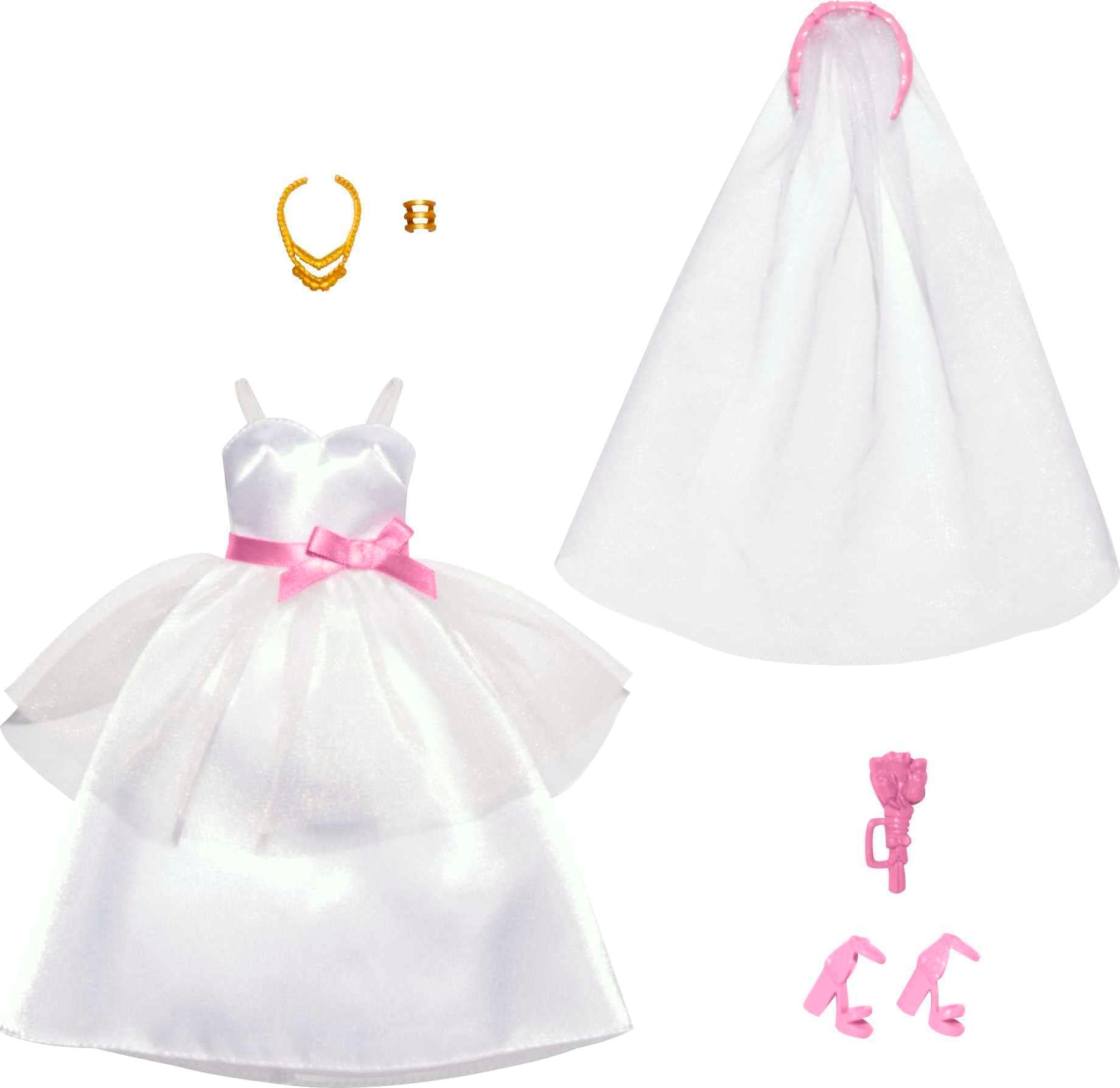 Fashions Doll Clothes and Accessories Set, Bridal Pack with Wedding Dress, Veil, Bouquet, Shoes and Jewelry