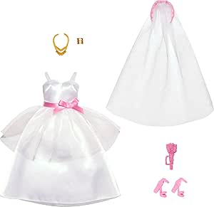 Barbie Fashions Doll Clothes and Accessories Set, Bridal Pack with Wedding Dress, Veil, Bouquet, Shoes and Jewelry