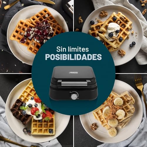 Miniatura 3 de Princess 01.132398.01.001 - Gofrera Belga, Termostato Regulable, Gran Potencia De 1500 W, Color Negro Mate