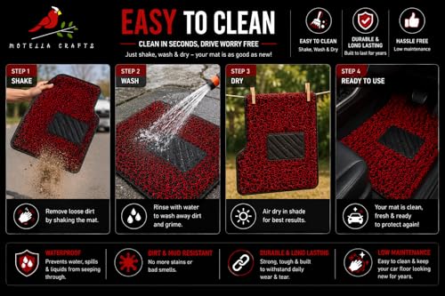 Image of PVC Cushion Car Mats - Universal 3 Piece Anti-Skid Noodle Car Foot Mats, Durable Vinyl Rubber Floor Mat, Dust & Liquid Trapping, Trapping Built for Comfort- (Red Black)