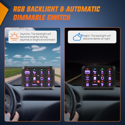 Image of Nilight 12 Gang Switch Panel Relay System with Automatic Dimmable | RGB Backlight Panel Circuit Control Fuse Wiring Harness ON Off LED Switches Pod for 12V 24V Cars Trucks Campers SUV