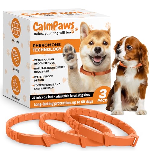 Image of CalmPaws 3 Pack, Calming Collar for Dogs, Dog Calming Pheromone Collar, Relief Anxiety Stress Separation, Lasts 60 Days, Adjustable for All Dogs