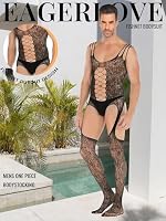 Eagerlove Sexy Bodystocking Herren Overalls Fishnet Catsuit Schwarz-Stil-3 – Ansicht 2