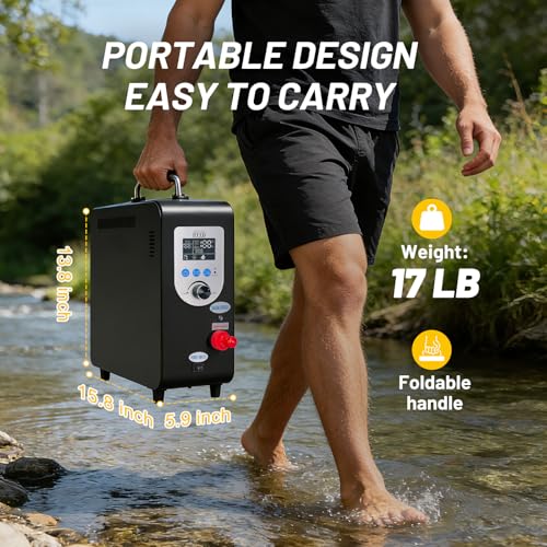 Calentador de agua portátil para camping, batería de 4500mAh para ducha de campamento de propano, ducha exterior sin tanque de 40,900 BTU para senderismo, viaje, mascotas y lavado de autos miniatura 4