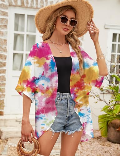 Image of Chunoy Women Short Sleeve Chiffon Kimono Beach Swimsuit Cover Up