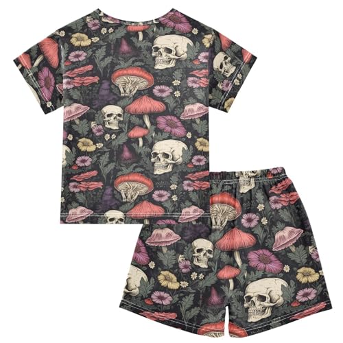 ALAZA Skull Flowers Mushroom Pajama Set Short Sleeve Sleepwear Soft Lounge Nightwear2