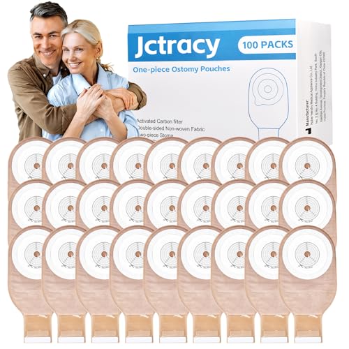100 PCS Colostomy Bags Jctracy One Piece Ostomy Supplies 15mm-60mm Cut to Fit Ostomy Bag Drainable Pouches with Closure for Ileostomy Stoma Care