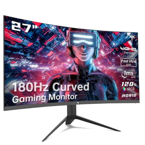 KTC 27 inch Gaming Monitor, 1440P Curved Monitor, 170Hz, 144Hz, 2K, 1500R, 1ms, FreeSync Premium/G-Sync, DisplayPort/HDMI/USB, Vesa/Wall Mount Computer Monitor, Ultrawide PC Monitor H27S17