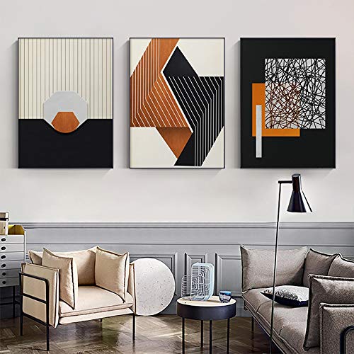 Peinture sur toile moderne lot de 3 triptyque géométrique salon 60x90cm sans cadre